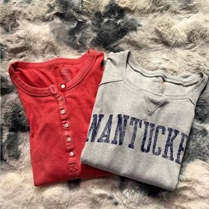 Red Henley Top and Gray Nantucket Sweatshirt